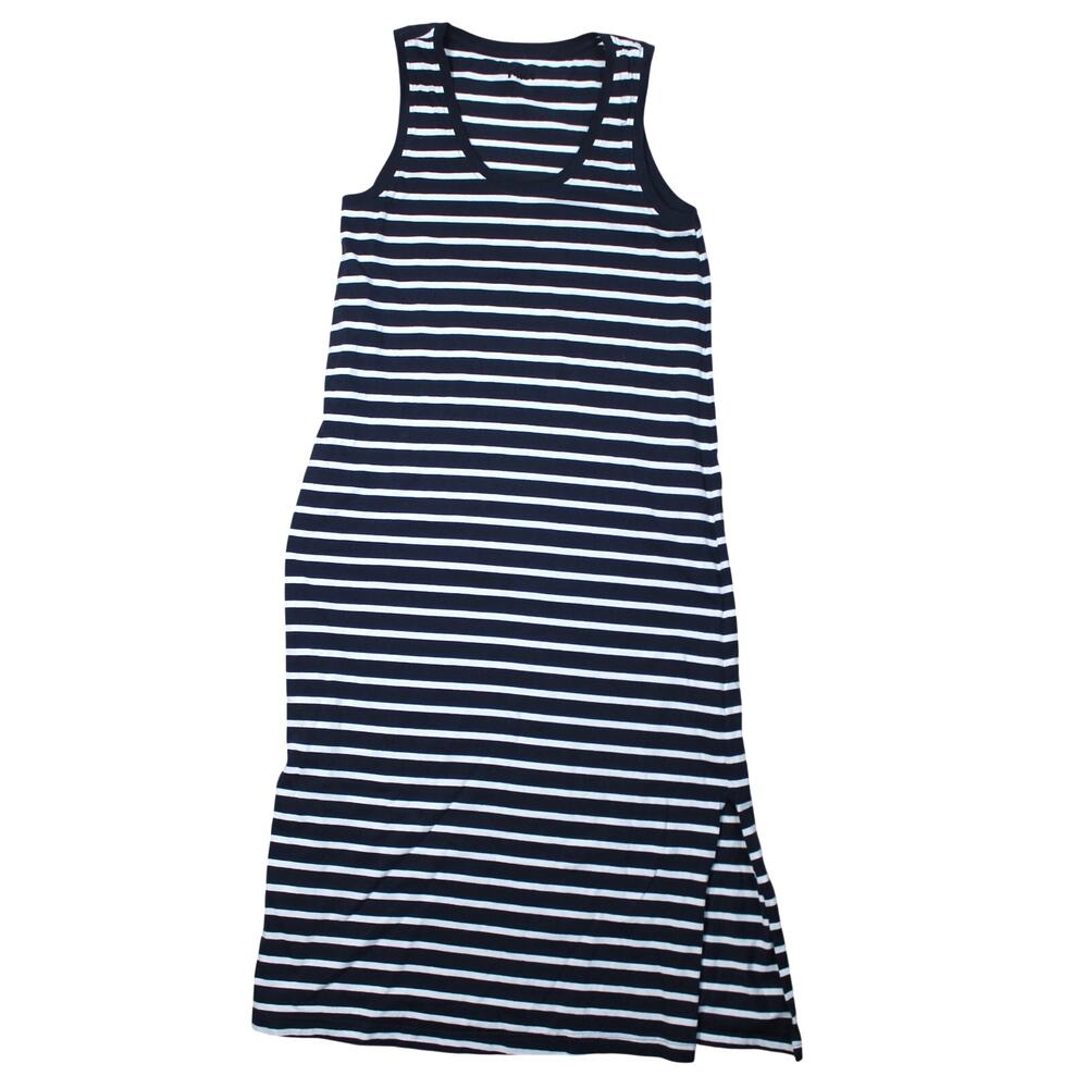 Pact Maxi Dress Womens Small Navy White Striped Organic Cotton Sleeveless